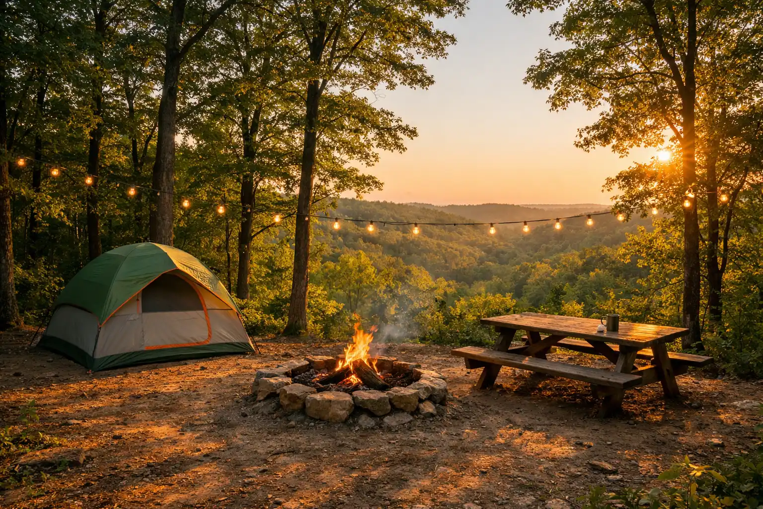 Private fire ring at Skyline Retreat in Pike County, Ohio, an alternative to crowded state park campsites